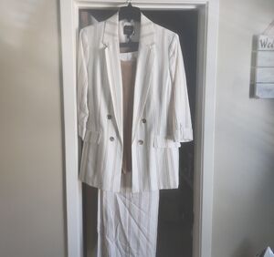 The Limited White and Tan Striped Blazer Set